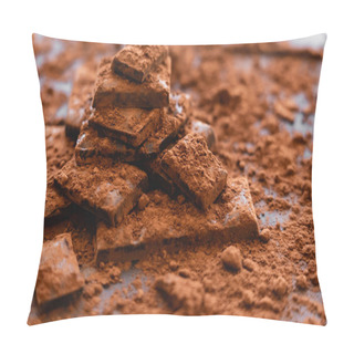 Personality  Close Up View Of Cocoa Powder And Dark Chocolate On Black Background  Pillow Covers