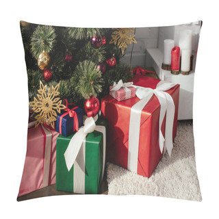 Personality  Gift Boxes Under Christmas Tree With Baubles In Room Pillow Covers