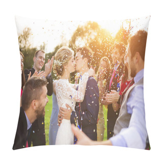 Personality  Newlyweds Kissing At Wedding Reception Pillow Covers