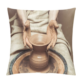 Personality  Close Up Of Female Hands Working On Potters Wheel Pillow Covers