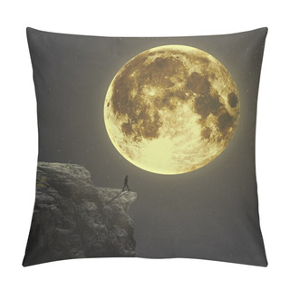Personality  Men's Silhouette Against The Background Of The Full Moon. Lonely Man. Pillow Covers