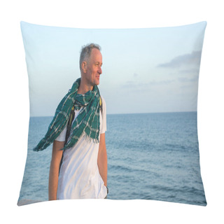 Personality  Man Wearing A Scarf, Standing On The Shore Of Sea Pillow Covers