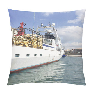 Personality  Fishing Trawler Boat At The Harbor Pillow Covers