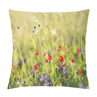 Personality  Red Field Flowers With Green Crops. Shallow DOF Pillow Covers