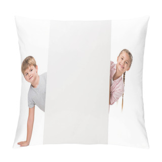 Personality  Boy And Girl With Blank Banner Pillow Covers
