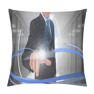 Personality  Businessman Touching Graph On Futuristic Interface With Swirling Pillow Covers
