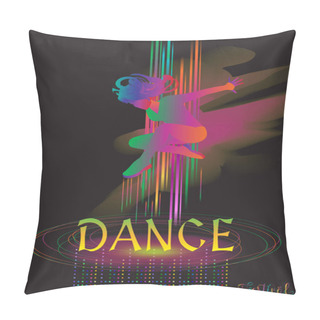 Personality Dancer Woman Poster. Dance Electronic Music Modern Dance Music Festival, Disco Night Club Invitation. Girl Silhouette Dancer. Pop Music Performance. Dance Artist Banner, Brochure Cover Design. Neon Color Abstract Background, Dynamic Lines. Pop Art Pillow Covers