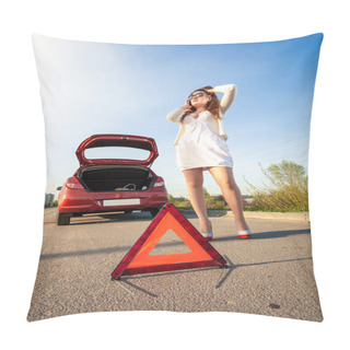 Personality  Woman Calling Mechanic After Car Breakdown Pillow Covers