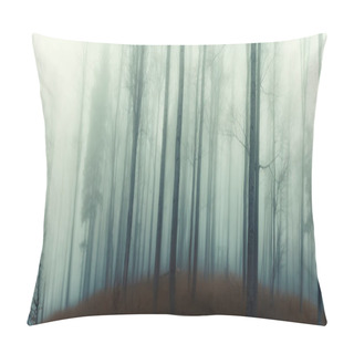 Personality  Creepy Beech Trees Forest In Jeseniky Mountains At Autumn. Gloomy Hilly Foggy Landscape, Tree Trunks. Jeseniky Mountains, Eastern Europe, Moravia.  Pillow Covers