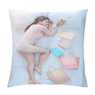 Personality  Relaxed Young Woman Taking Nap After Buying Gifts Pillow Covers