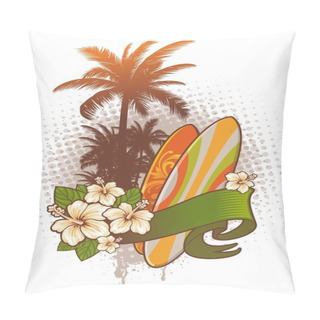Personality  Surfboards, Hibiscus And Palm Trees Pillow Covers