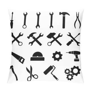 Personality  Set Of Black Flat Icons - Tools, Technology And Work Pillow Covers