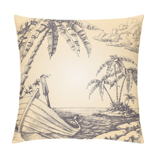 Personality  Boat On Sea Shore, Tropical Island And Palm Tree Pillow Covers