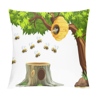 Personality  Bees Flying Around Beehive On The Tree Pillow Covers