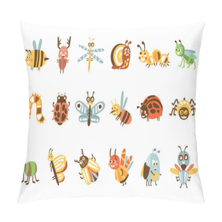 Personality  Funky Bugs And Insects Set Of Small Animals With Smiling Faces And Stylized Design Of Bodies Pillow Covers
