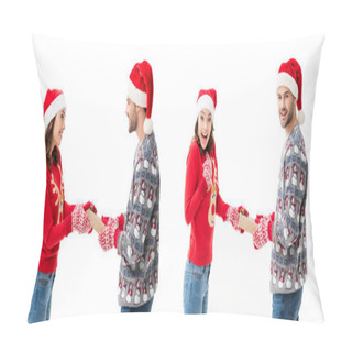 Personality  Man And Woman Sharing Christmas Gifts Pillow Covers