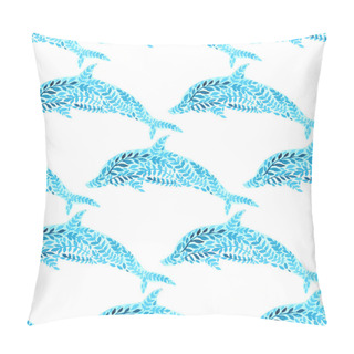 Personality  Dolphins Seamless Watercolor Background. Dolphin Seamless Pattern Background Vector Illustration Pillow Covers