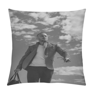 Personality  Charming Man With Sunglasses. Casual Urban Style. Serious Face Pillow Covers
