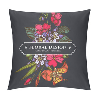 Personality  Floral Bouquet Dark Design With Impatiens, Tigridia, Aquilegia Pillow Covers