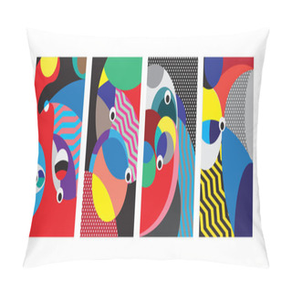 Personality  Vector Abstract Colorful Geometric And Curvy Pattern Background Illustration. Set Of Abstract Tribal Ethnic Background For Cover, Poster, And Print  Pillow Covers