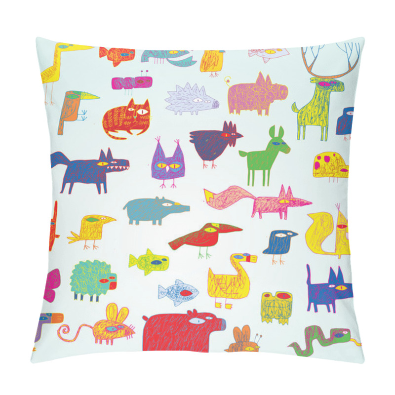 Personality  Funny Grunge Doodled Animals Collection in pop-art colors pillow covers