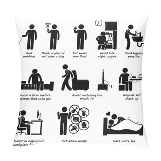 Personality  Healthy Lifestyles Do And Don't Stick Figure Pictogram Icons Pillow Covers