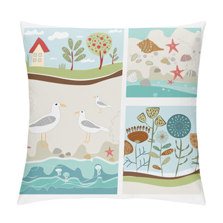 Personality  Birds And Flowers Banner Vector Illustration   Pillow Covers