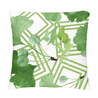 Personality  Beautiful Green Ginkgo Biloba With Leaves Isolated On White. Watercolor Background Illustration. Seamless Background Pattern. Fabric Wallpaper Print Texture. Pillow Covers