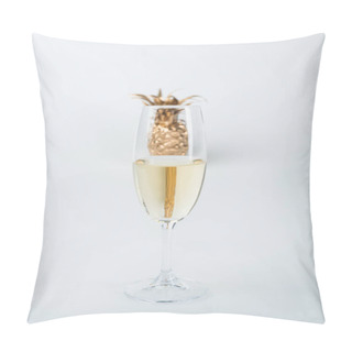 Personality  Transparent Glass Of Champagne And Golden Pineapple Isolated On White Pillow Covers
