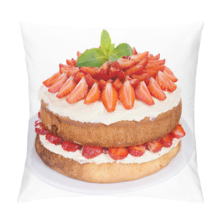 Personality  Delicious Biscuit Cake With Strawberries Isolated On White Pillow Covers