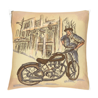 Personality  Repairman - Hand Drawn Vector Sketch, Freehand, Colored Line Art Pillow Covers