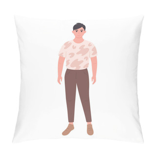 Personality  Modern Young Asian Man In Casual Outfit. Stylish Fashionable Look. Vector Illustration Pillow Covers