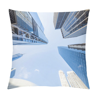 Personality  Skyscrapers In A Finance District At Manhattan. New York, USA. Perspective View Of Modern Skyscrapers Glass Wall. Pillow Covers