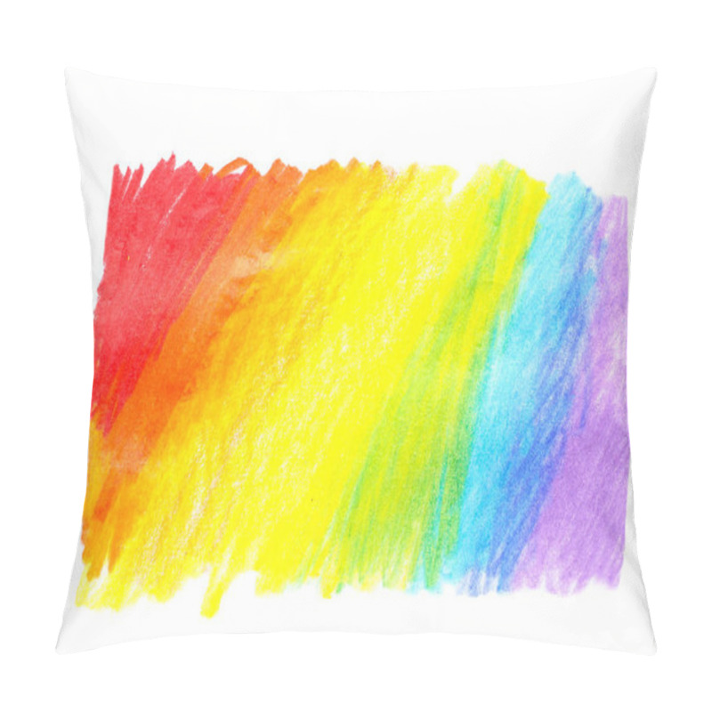 Personality  Rainbow drawn with colorful pencils on white background, top view pillow covers