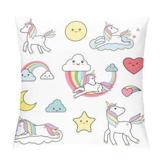 Personality  Cute Vector With Unicorn Elements - Kawaii Style Pillow Covers