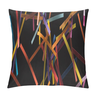 Personality  Top View Of Multicolored Abstract Lines Scattered Isolated On Black Background, Connection And Communication Concept Pillow Covers