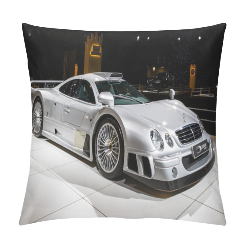Personality  Mercedes-AMG CLK-GTR Sports Car Showcased At The Autosalon 2020 Motor Show. Brussels, Belgium - January 9, 2020. Pillow Covers