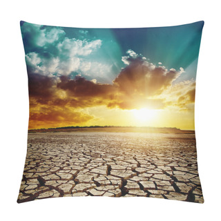 Personality  Global Warming. Dramatic Sunset Over Cracked Earth Pillow Covers