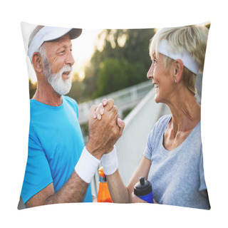 Personality  Happy Senior Couple Staying Fit By Exercise Jogging Pillow Covers