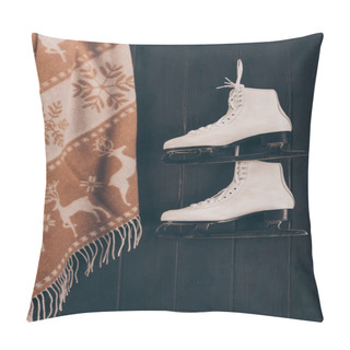 Personality  Pair Of White Skates And Scarf Hanging On Wall Pillow Covers
