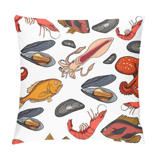 Personality  Pattern With Set Of Colored Sea Food Products Pillow Covers
