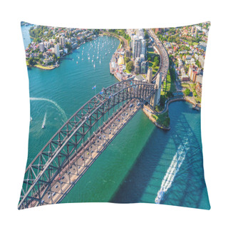 Personality  Helicopter View Of Sydney Harbor Bridge And Lavender Bay, New South Wales, Australia. Pillow Covers