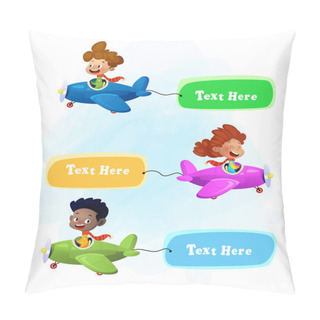 Personality  Illustration Of Boy On Plane. Vector Eps Pillow Covers