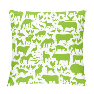 Personality  Farm Animals Detailed Silhouettes Background Vector Pillow Covers