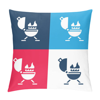 Personality  Barbeque Blue And Red Four Color Minimal Icon Set Pillow Covers