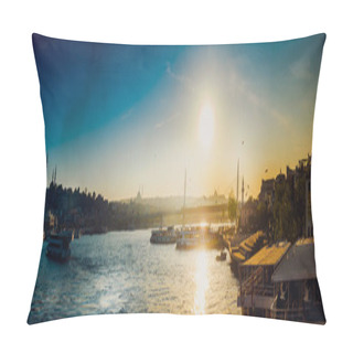 Personality  View Of Ship At Harbor With Bridge In The Background Pillow Covers