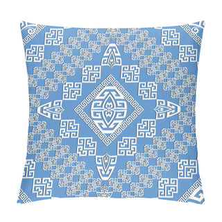 Personality  Elegance Light Blue Geometric Greek Seamless Pattern.  Pillow Covers