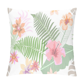 Personality  Delicate Botanical Print With Forest Ferns, Palm Leaves And Flowers.  Pillow Covers
