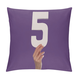 Personality  Female Hand Holding Up The Number 5 From The Bottom Pillow Covers