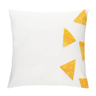 Personality  Top View Of Corn Nachos On White Background Pillow Covers